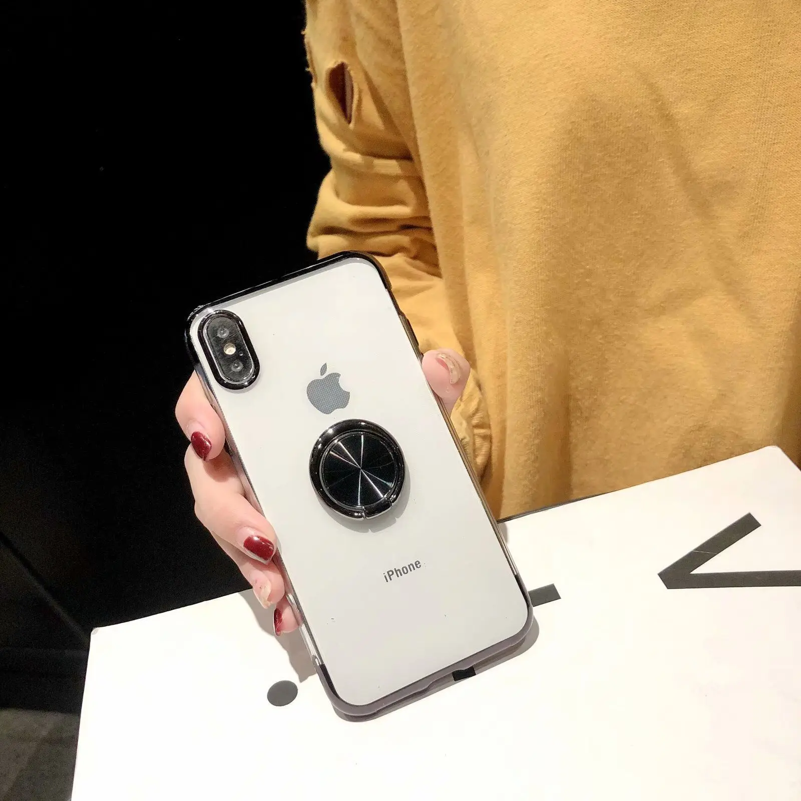 Роскошный Магнитный кронштейн чехол для телефона для iphone 8 7 6 6S Plus XS чехол для MAX XR прозрачный Автомобильный держатель Подставка кольцо на палец задняя оболочка