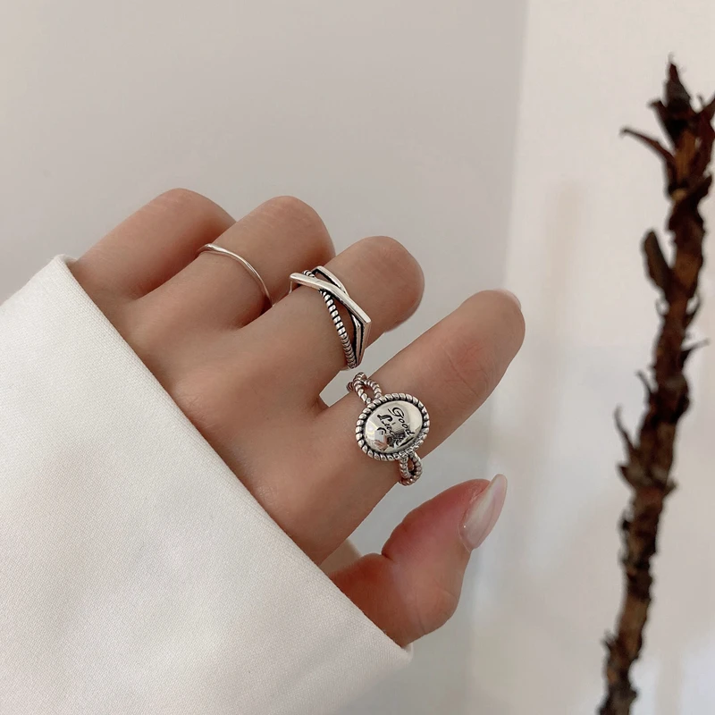 Женские винтажные Открытые Кольца AOMU серебристые трехслойные металлические