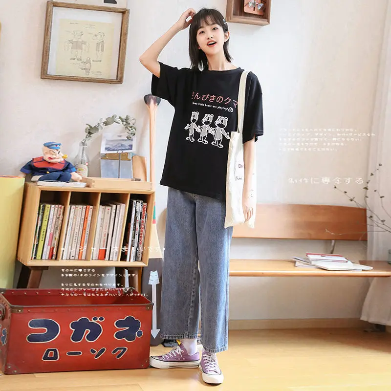 

Jeans female student Korean summer new high waist and thin wide leg pants