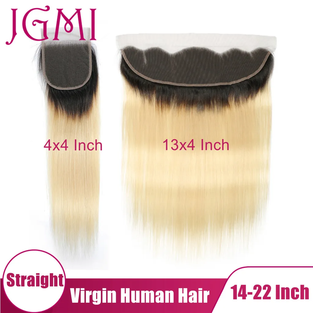 

JGMI Straight 613 Blonde Raw Virgin Human Hair 13x4 Swiss Lace Frontal Front 4x4 5x5 Closure for Black Women Ombre Black Blond