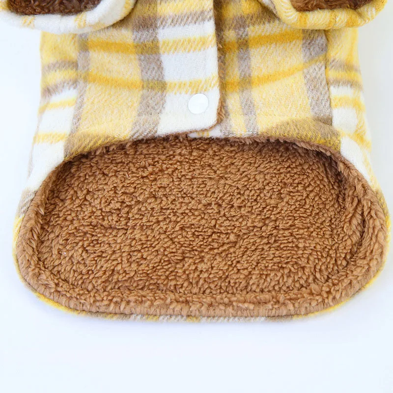 Plaid Dog Winter Clothes Long Sleeve Warm Cat Coat Fleece Lapel Woolen Cloth Pet Outfit Clothing Yellow/Blue Pets Apparel Poodle | Дом и сад