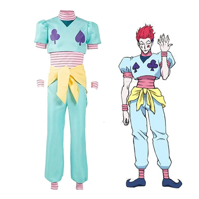 

Костюм для косплея Hisoka из аниме Hunter x Hunter, рубашка и штаны для Хэллоуина, парики, Униформа, полный комплект одежды для женщин и мужчин
