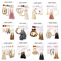 6pcsset womens fashion acrylic artificial circle tassel earrings party vintage trendy earrings jewelry gifts
