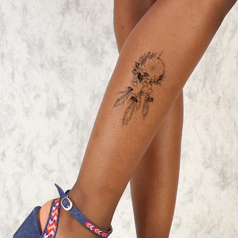 

Temporary Tattoo Stickers Black Dreamcatcher Feather Flowers Fake Tattoos Waterproof Tatoos Legs Arm Small Size for Women Girl