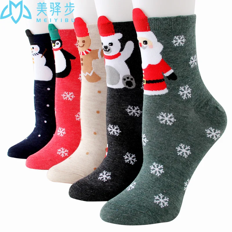 12 Pairs Per Set Winter Christmas Socks Cute Cartoon Santa Claus Female Socks Popular Female Socks