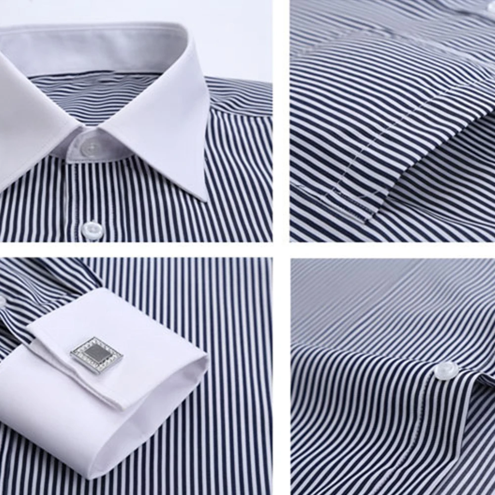 Мужская хлопковая деловая рубашка с французскими манжетами и длинными рукавами |