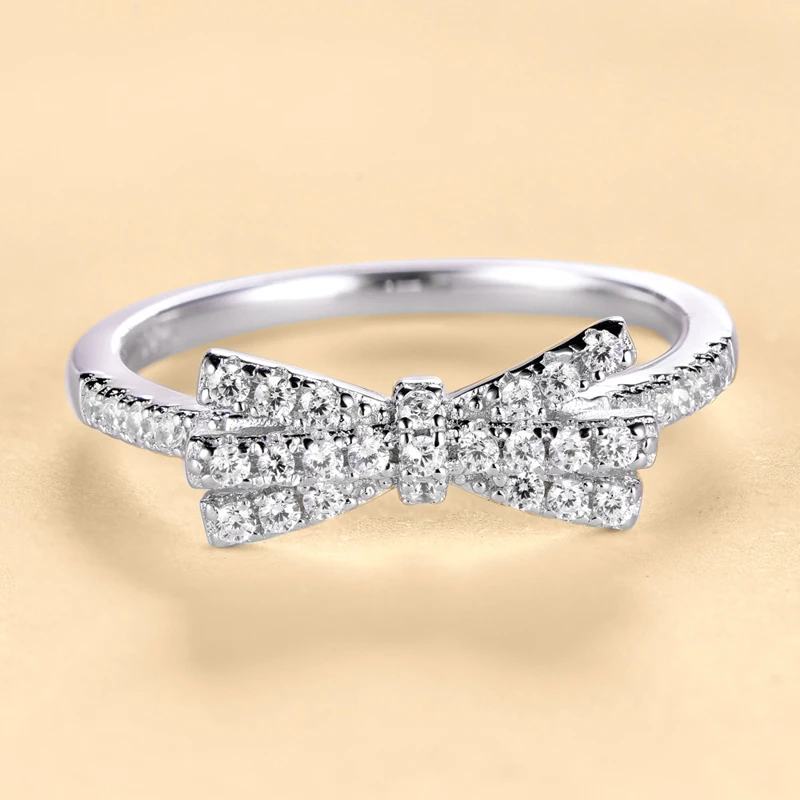 

Knobspin Classic 100% 925 Sterling Silver Bowknot Wedding Rings For Women High Carbon Diamond Party Fine Jewelry Wholesale