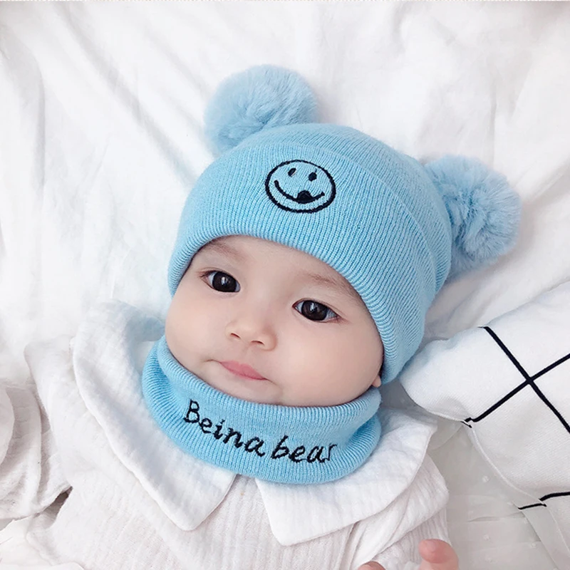 Зимние детские вязаные шапочки с вышивкой набор шарфов для девочек и мальчиков