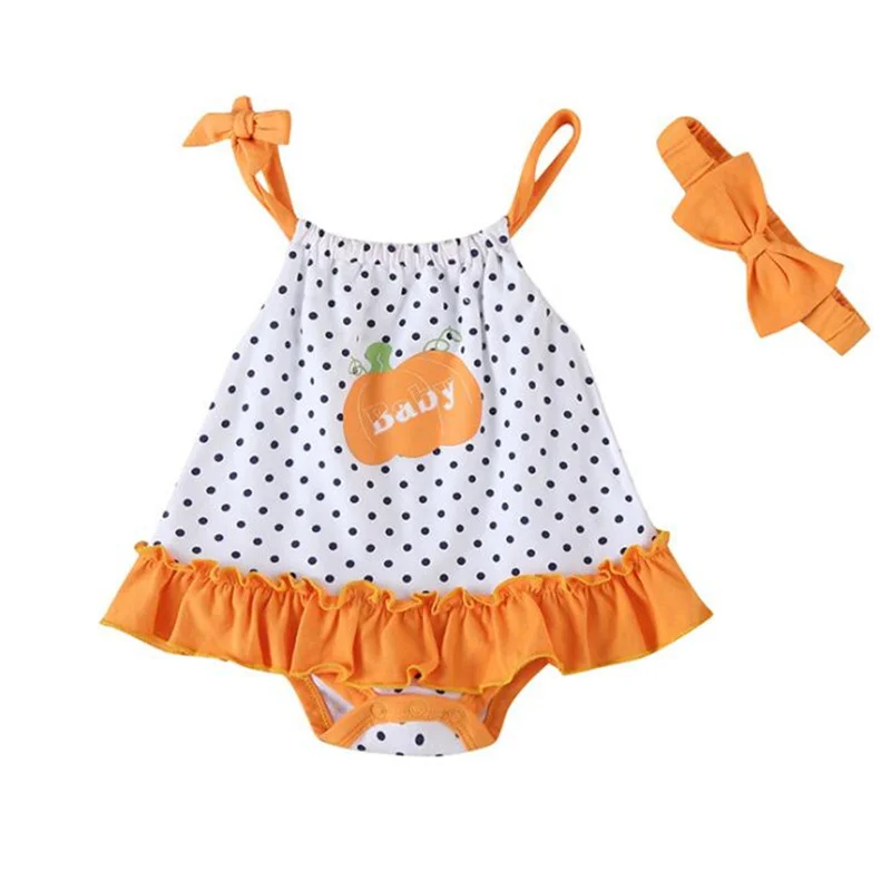 

Newborn Baby Girls Summer Sling One-piece Polka Dot Fashion Ruffled Romper
