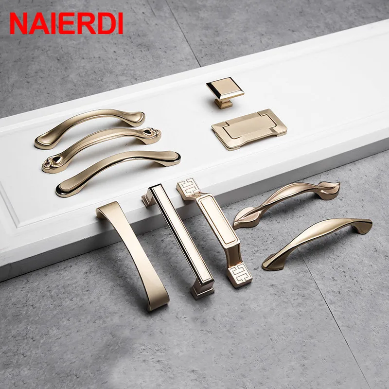 Европейские ручки шкафа NAIERDI кухонный шкаф из цинкового сплава золотого