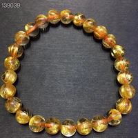 natural gold rutilated quartz crystal bracelet 7mm woman men brazil clear round beads jewelry brazil genuine aaaaaa