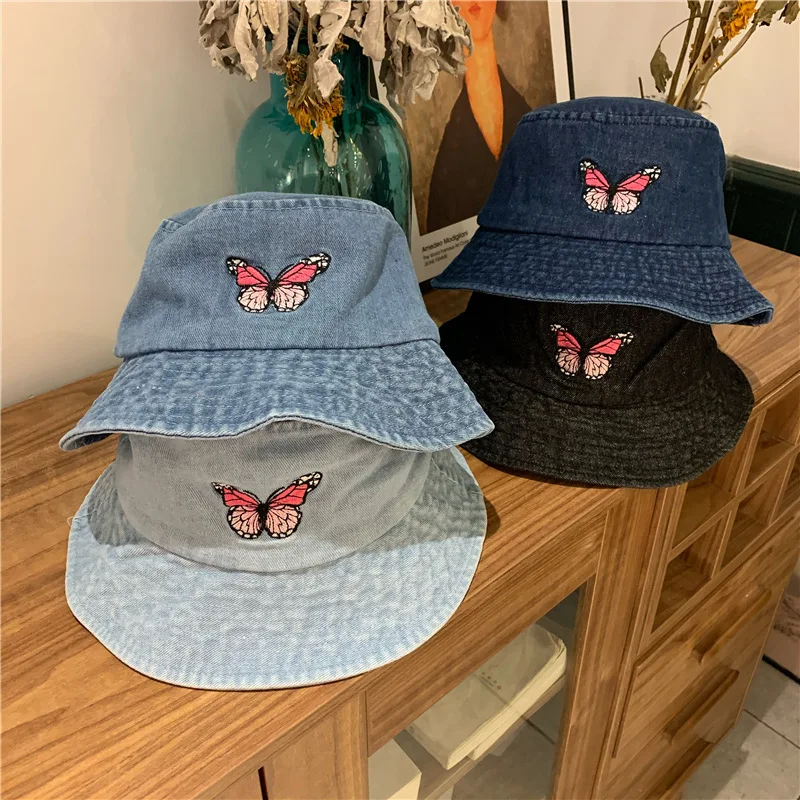Женская джинсовая Панама с вышитыми бабочками дизайнерская bob chapeau femme женская