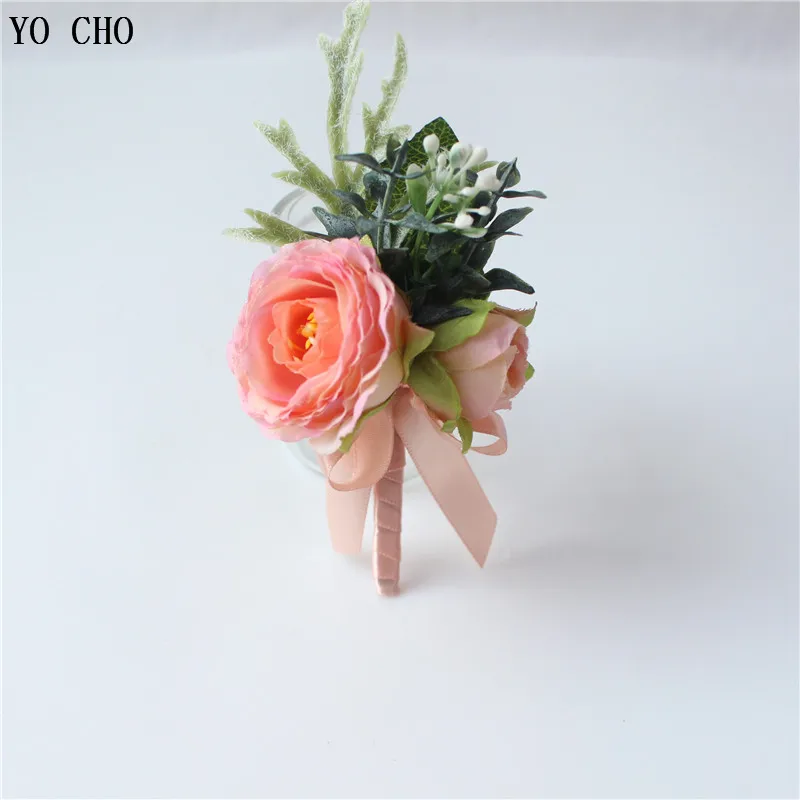 

YO CHO Шелковый розовый свадебный браслет для подружки невесты Свадебный корсажный булавка Цветочная бутоньерка корсаж Свадебные цветы