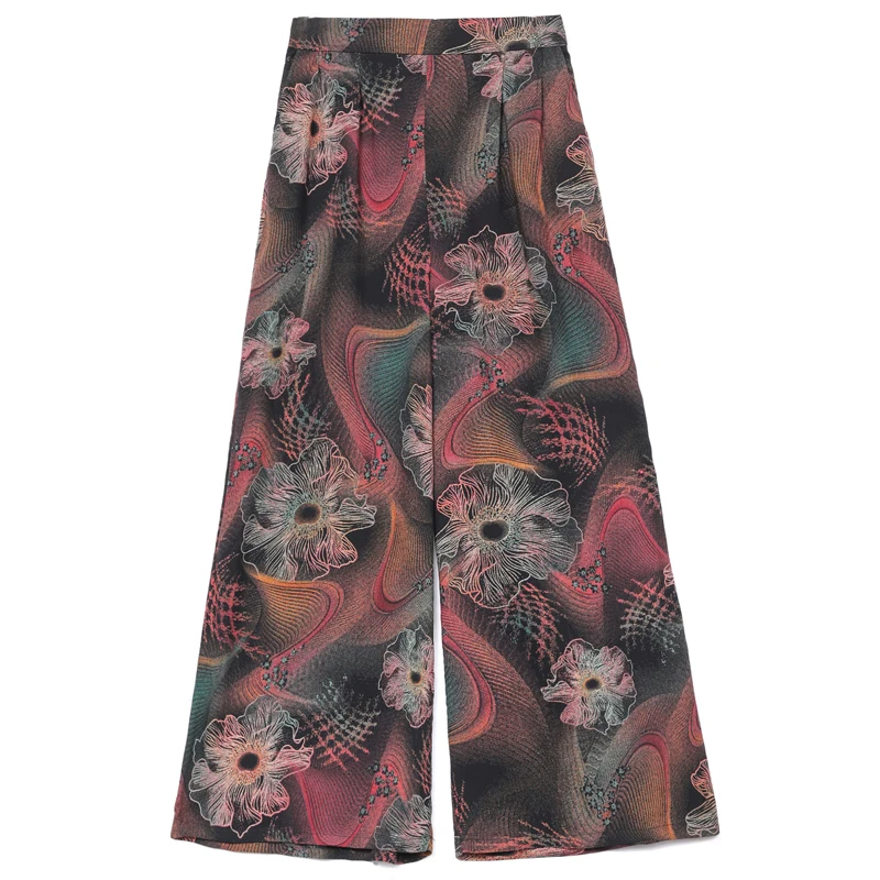 Брюки женские с цветочным принтом модные повседневные Широкие штаны эластичной