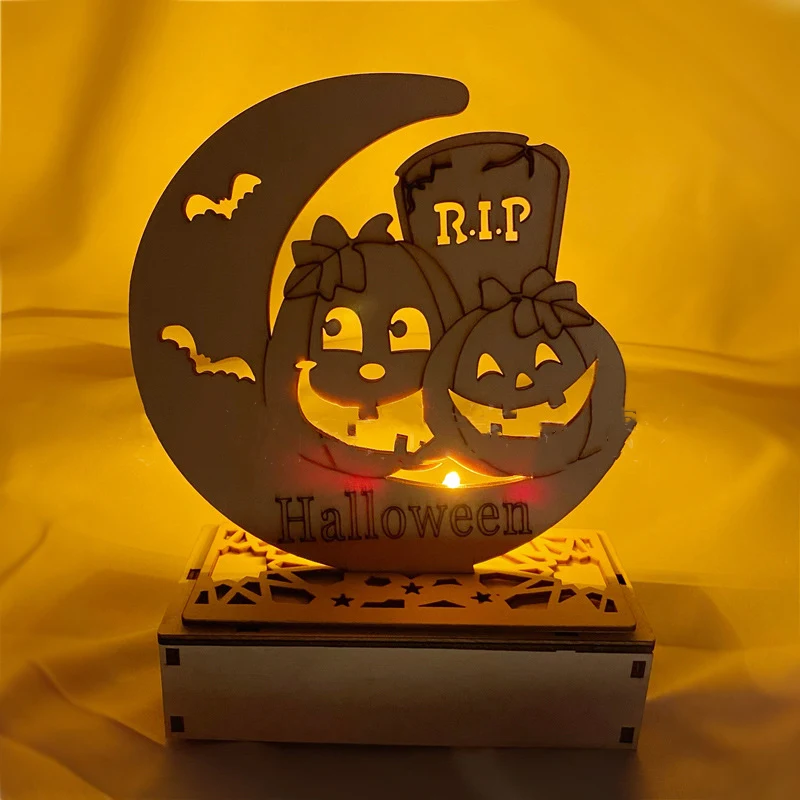 

Halloween Pumpkin Ghost Witch Wooden LED Light Ornament 2021 Nightclub Halloween Decor for Home Party Decoration Supplies Favors