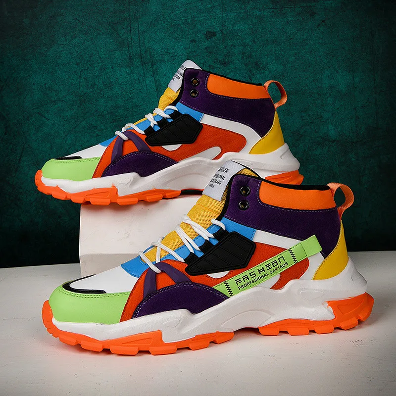 Fashion High Top Men Sneakers Lace Up Mens Designer Shoes Autumn Breathable Colourful Sport Sneakers Shoes Zapatillas Hombre