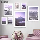 Настенная картина фиолетового пейзажа на холсте, постер с скандинавскими мотивами гор, озера, моря, цветов, настенные картины для декора гостиной