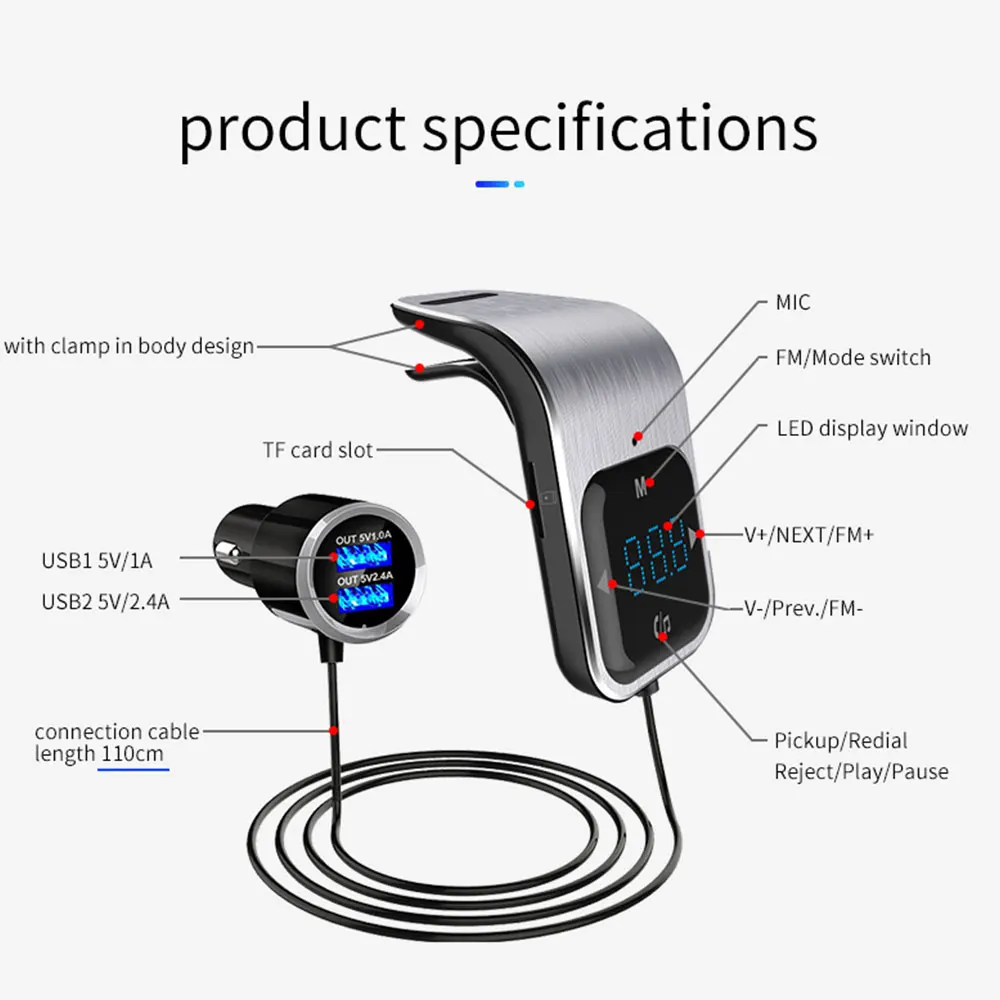 Bluetooth 5 0 двойной USB умный беспроводной передатчик автомобильное зарядное