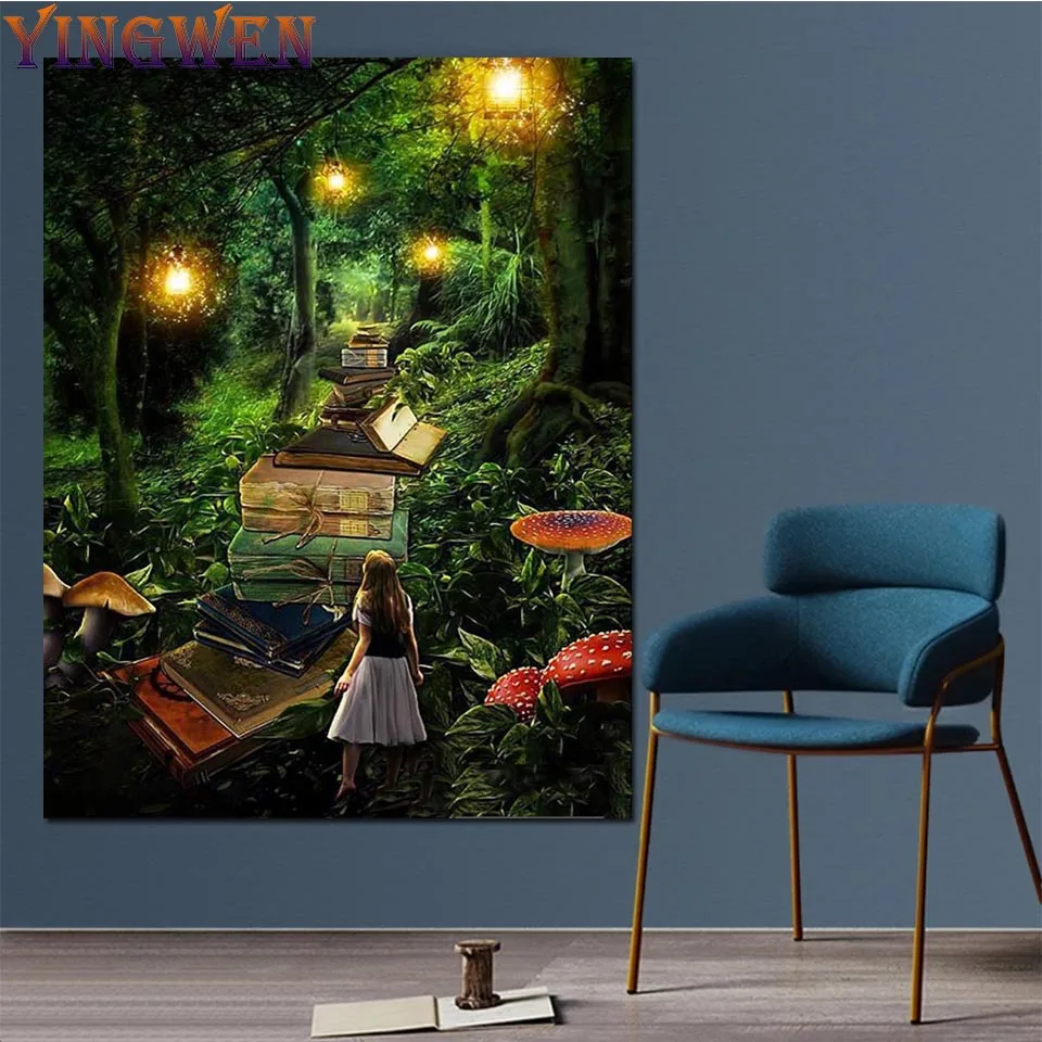 

Full Needlework 5D Diamond Painting Forest Books Cross Stitch Kits Adventure Girl Diamond Embroidery Diamond Mosaic Crafts Gift