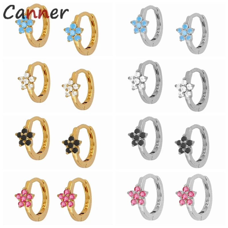 

CANNER INS 925 Sterling Silver Hoop Earrings Cute 10 Colors Crystal Sparkling Earring For Women Girls Souvenir Gifts Jewelry