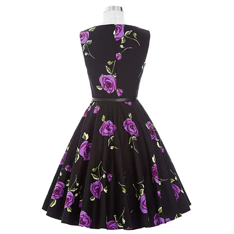 50-х годов Ретро нарядное платье без рукавов классический ремень женское летнее с