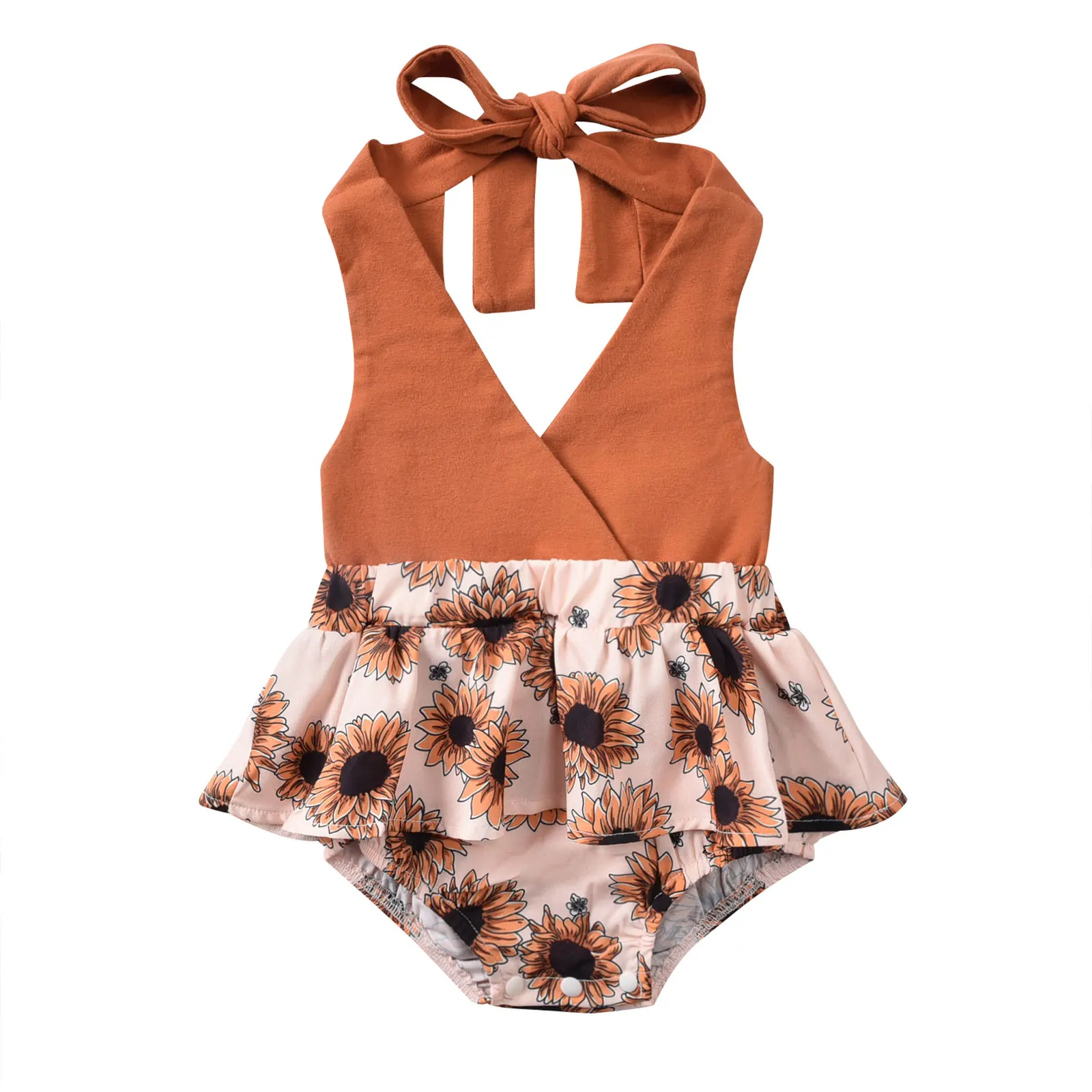 Повседневный бандажный комбинезон с лямкой на шее для маленьких девочек модные