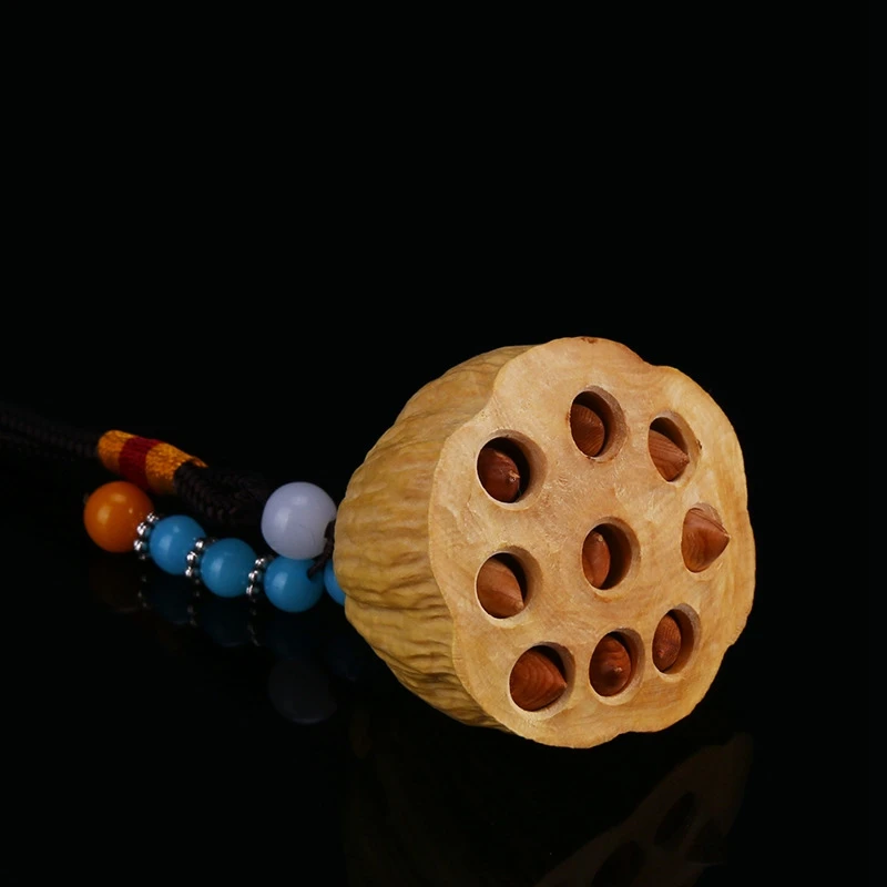 

Lotus Seed Boxwood Pendant Solid Wood Car Lucky Hanging Lian Peng Mascot Carved Craft Statue Feng Shui Room Decor