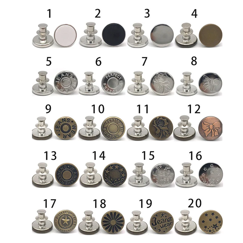 

10pcs Retractable Jeans Button Adjustable Removable Stapleless Metal Button Zinc Alloy Round LXH