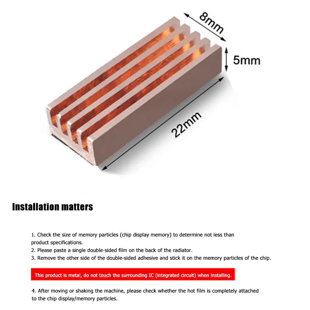 

8pcs Pure Copper Heatsink Laptop Memory Graphics Card Adhesive Sticker Cooler Radiator Computers Run Well Prolong Their Life