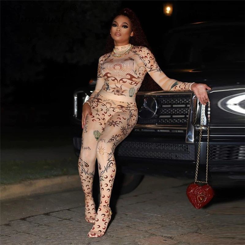 

Sporty Vintage Print Fitness Matching Sets Casual Workout Active Wear Top And Leggings Two Piece Outfit Streetwear Slim