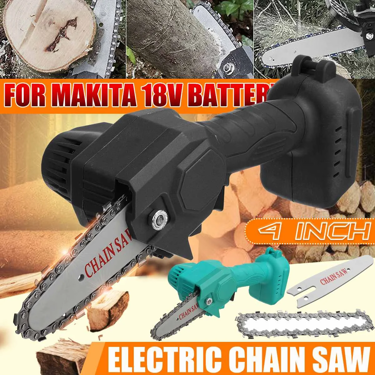 

NEW 4 Inch Cordless Electric Chain Saw Brushless Motor Power Tools Chainsaw Garden Woodwork Power Blade For 18V Makita Battery