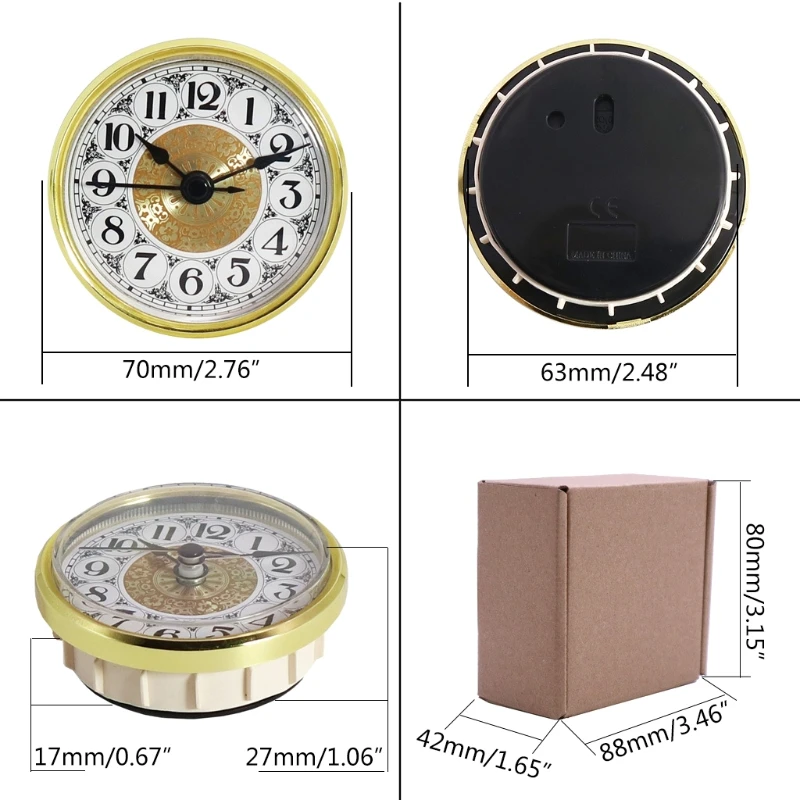 

Classic Clock Craft Quartz 70mm Dial Roman Numeral Insert Movement with Golden Color Trim for Home DIY Crafts Multifunctional
