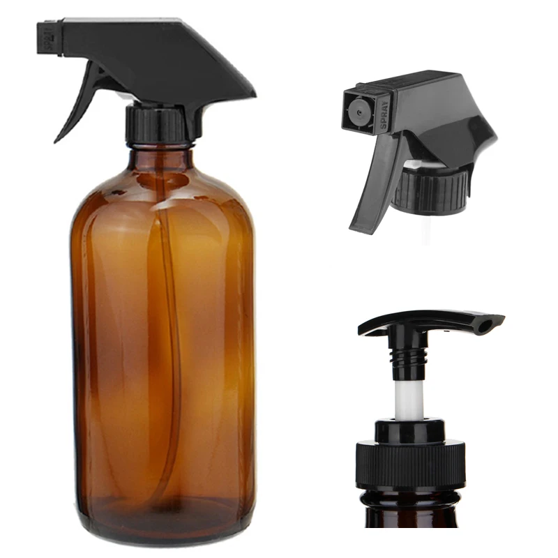 

500ml 16 OZ Amber Glass Spray Bottles Liquid Soap Dispensers for essential oils Trigger Sprayer and Lotion Pump