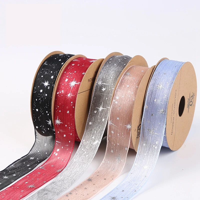 20 ярдов Insta органза тюль лента рулон с белыми звездами для девочек волосы