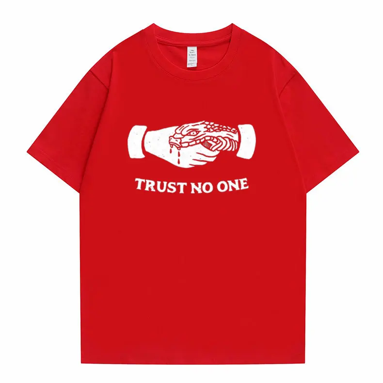 

Trust No One Print T Shirt Men Women Shrink-proof Cotton Tshirt Men's Vintage Harajuku Tee Fashion Street T-shirt Man Loose Tops