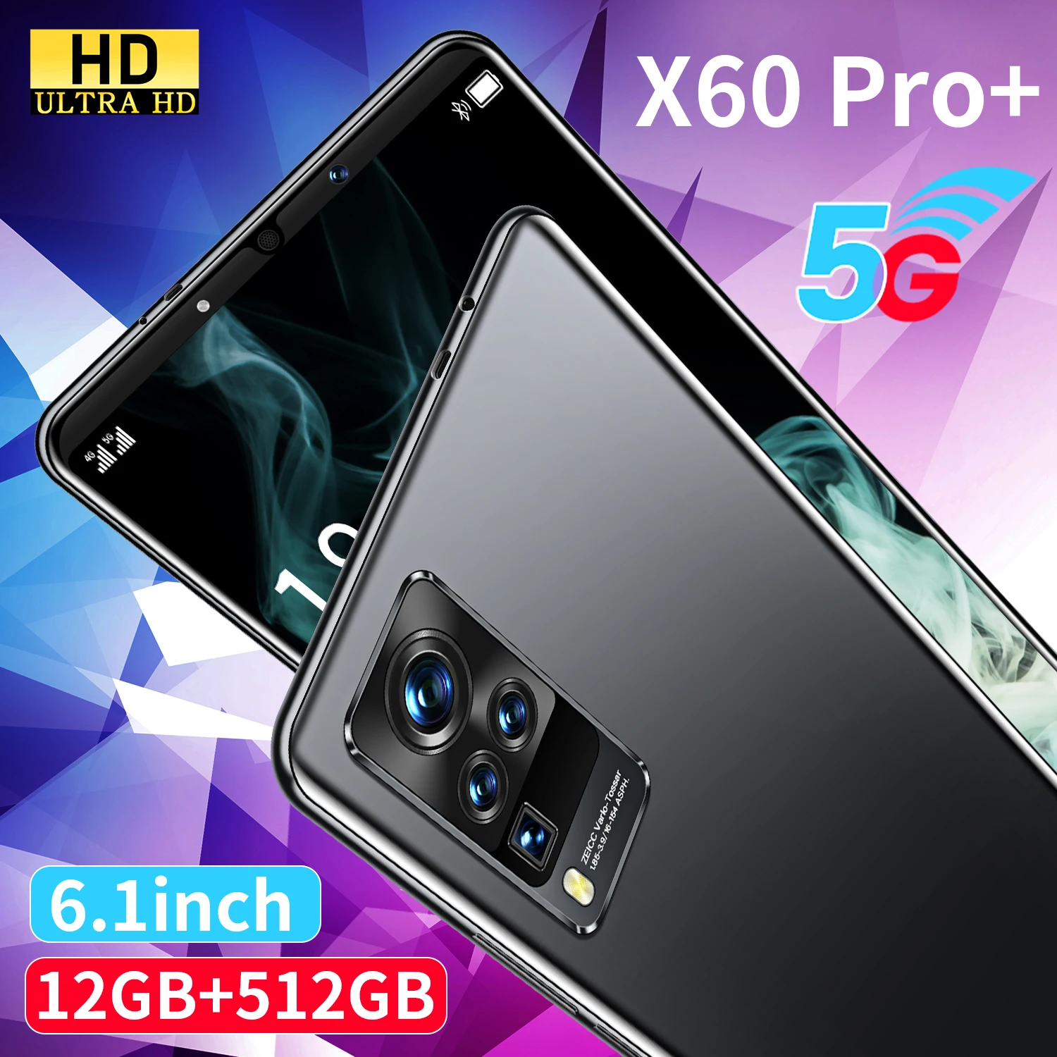 

Smartphone X60 Pro+ 5G Global Version 6.1 Inch Undefined Android11 Snapdragon888 12G 4G LTE 512G Deca Core 32MP Mobile Phone