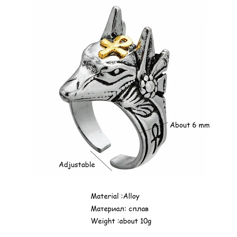

Domineering ancient Egyptian god of death Anubis ring self-defense protection broken window cross jackal head ring bracelet