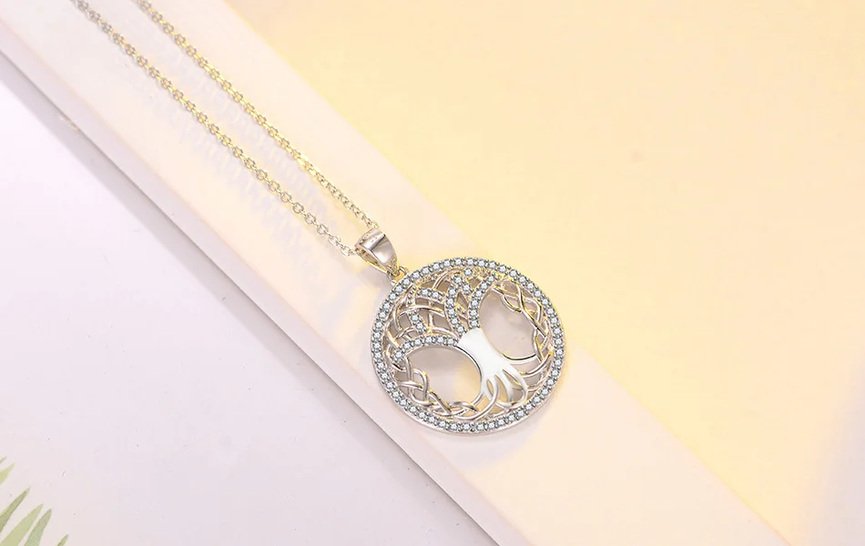 LADYCHIC, классический, 925 пробы, серебряный, дерево жизни, круглый кулон для женщин, мама, прозрачный, CZ, массивное ожерелье, хорошее ювелирное изделие, LNS1041