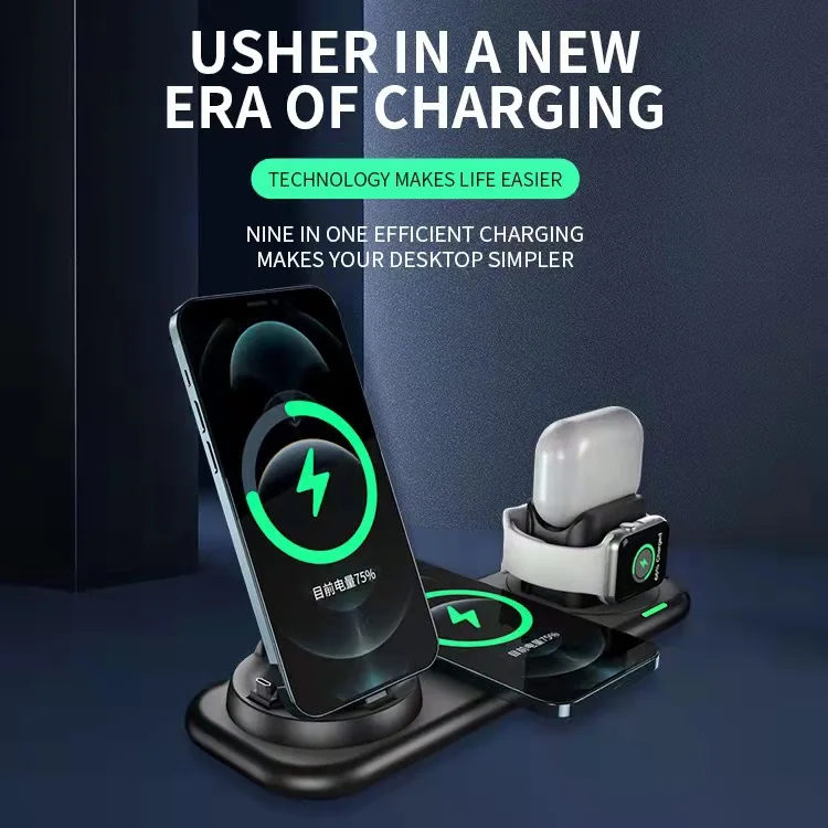9 in 1 fast wireless charger 10w for iphone 12 11 pro chargers qi fast wireless charging for samsung xiaomi huawei apple watch free global shipping