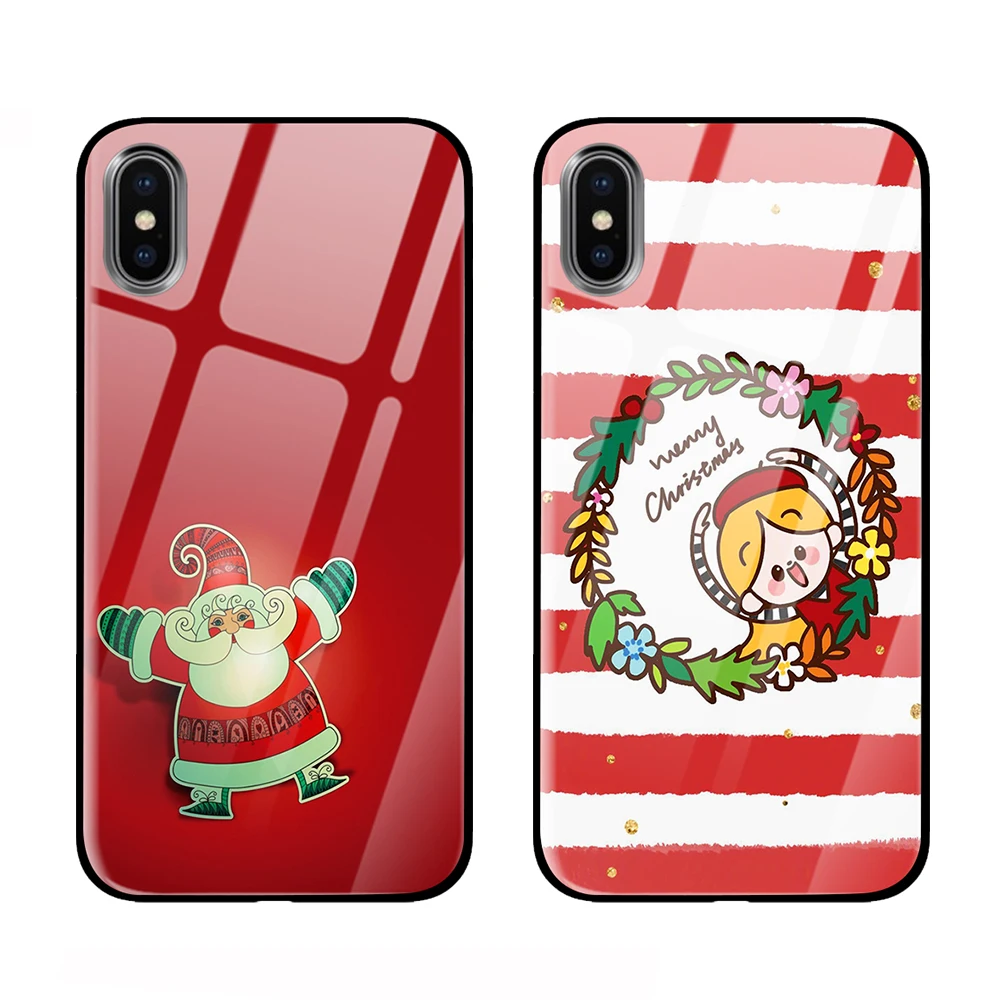 Красочный Рождественский роскошный чехол из закаленного стекла для iPhone 5 5S 6 6s 7 8 Plus X XS XR 11 Pro Max