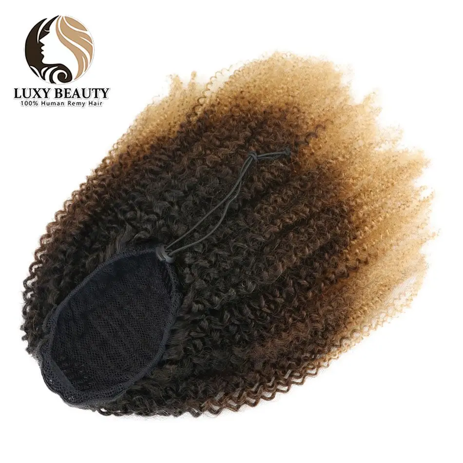 

Афро кудрявые накладные Человеческие волосы Remy, кудрявые накладные волосы с кулиской, хвосты для волос с эффектом омбре, 120 г, 8 дюймов-18 дюйм...