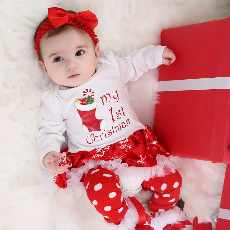 

First Christmas NewBorn Baby Girl Costume Romper Baby Clothes Snowflake Dress New Year Girl Clothing Children Infant Dresses