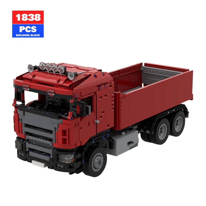 

MOC High-tech Technical Car Creative Red Scania Dump Truck Vans Heavy Vehicle Building Blocks Toys for Children Holiday Gift