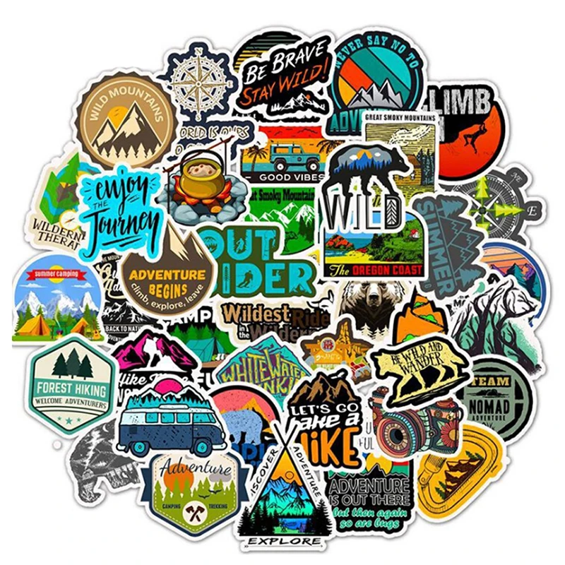 50 шт./пакет, кемпинг наклейки с пейзажем, приключения на открытом воздухе, альпинизм, путешествия, водонепроницаемая наклейка «сделай сам», ...