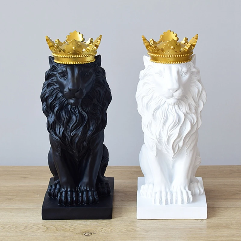 

Crown Lion Statue Home Office Bar Lion Faith Resin Sculpture Model Crafts Ornaments Animal Origami Abstract Art Decoration Gift