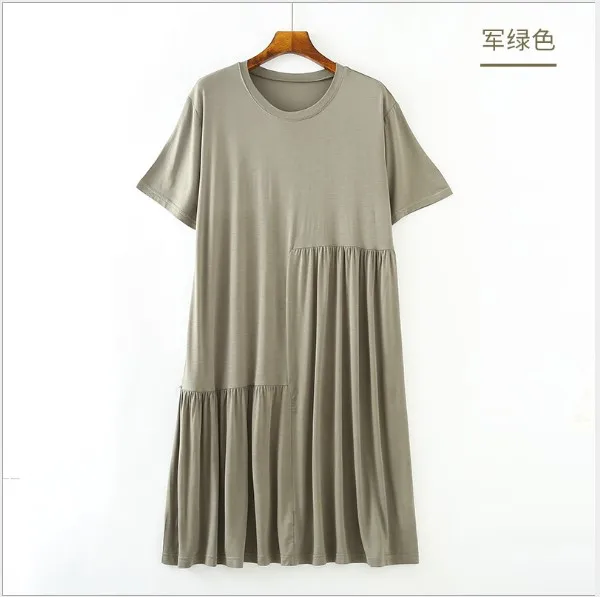 Fdfklak Summer New Ladys Modal Nightgown Nightie Long Home Dress Sleepwear Fat MM Night Shirt Short Sleeve Loose Nightwear