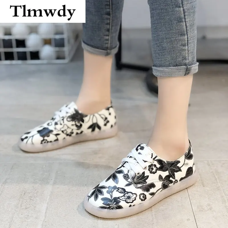 

New Fashion Pu Printing Women's Casual Shoes Fashion Shallow Mouth Comfortable Women's Shoes Lace-up Vulcanized Women's Shoes