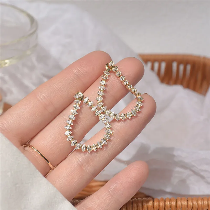 

Ins Hot Sale Luxury 14K Real Gold Drop Earrings Full of Rhinestones Stud Earrings for Women Cubic Zircon ZC Earrings