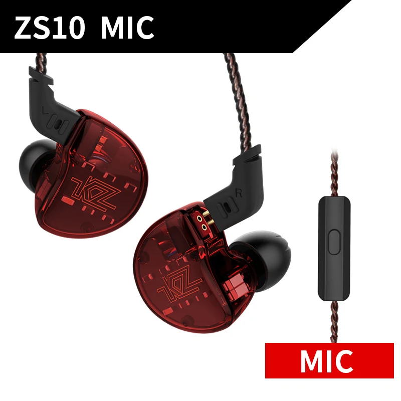 Red mic KZ ZS10 наушники 4BA+ 1DD динамические арматурные наушники HiFi бас гарнитура шумоподавление в ухо Мониторы гибридные наушники - Цвет: Red mic