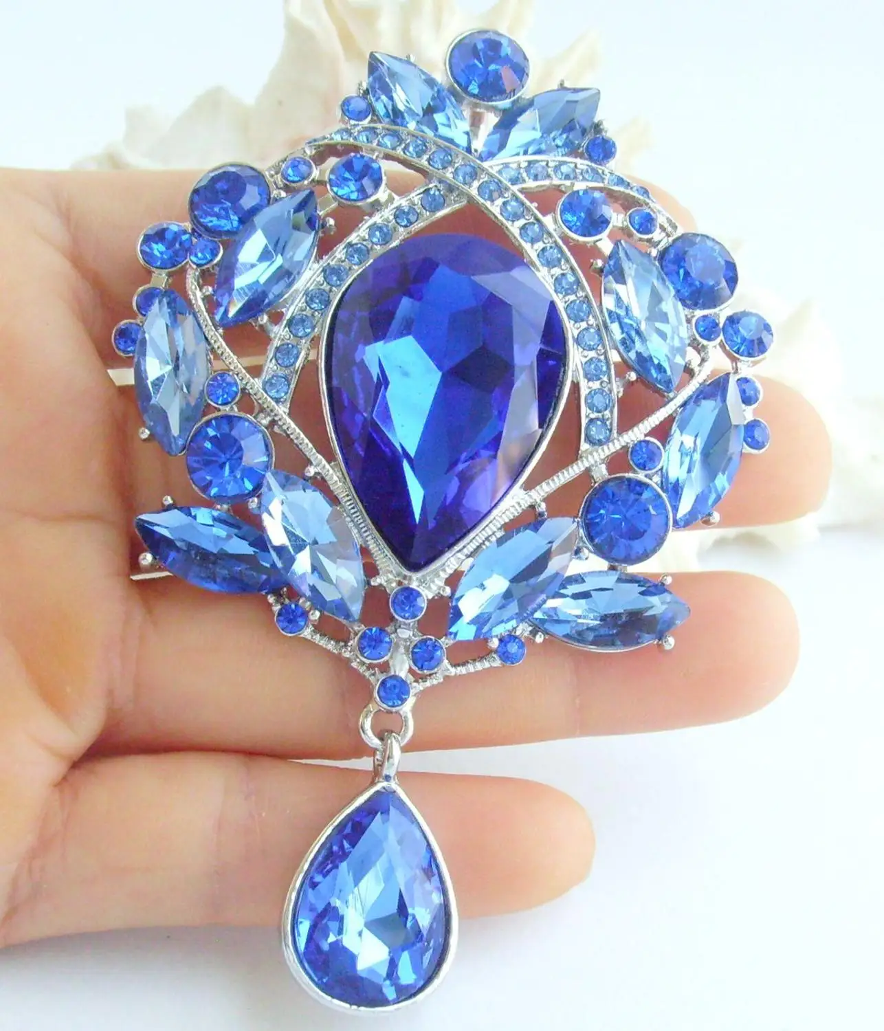 Pretty 3 54 &quotсиний кристалл горного хрусталя булавка кулон EE04082C9|brooch wholesale|brooch rosebrooch